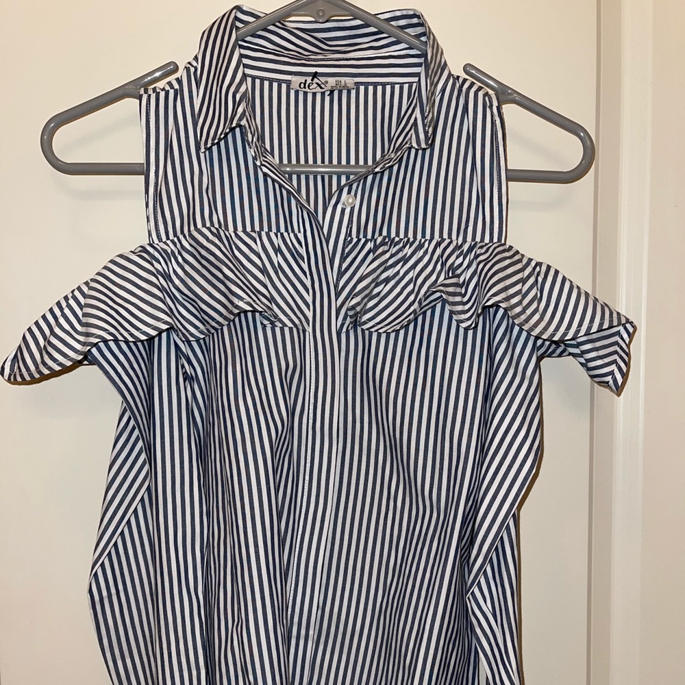 Open shoulder button down top